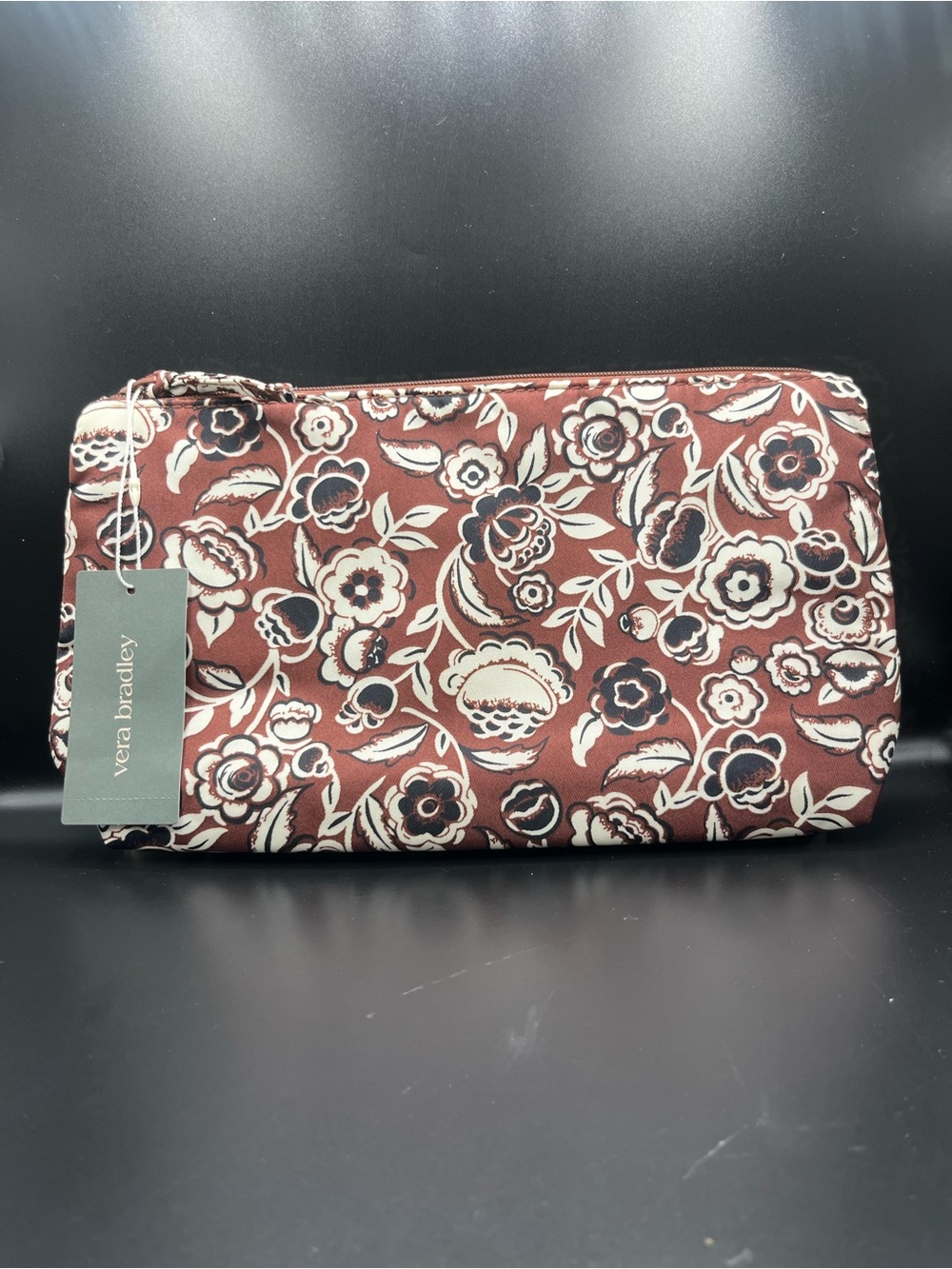 Vera Bradley Floral Zip Cosmetic Pouch in Rust and Cream